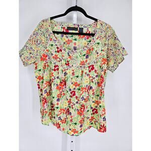 Gaviota Casuals Womens Sz 1X Bright Floral Print Short Sleeve Blouse Yellow